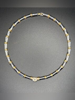 Two-Tone Silver and Gold Women's Necklace with Center Crystal